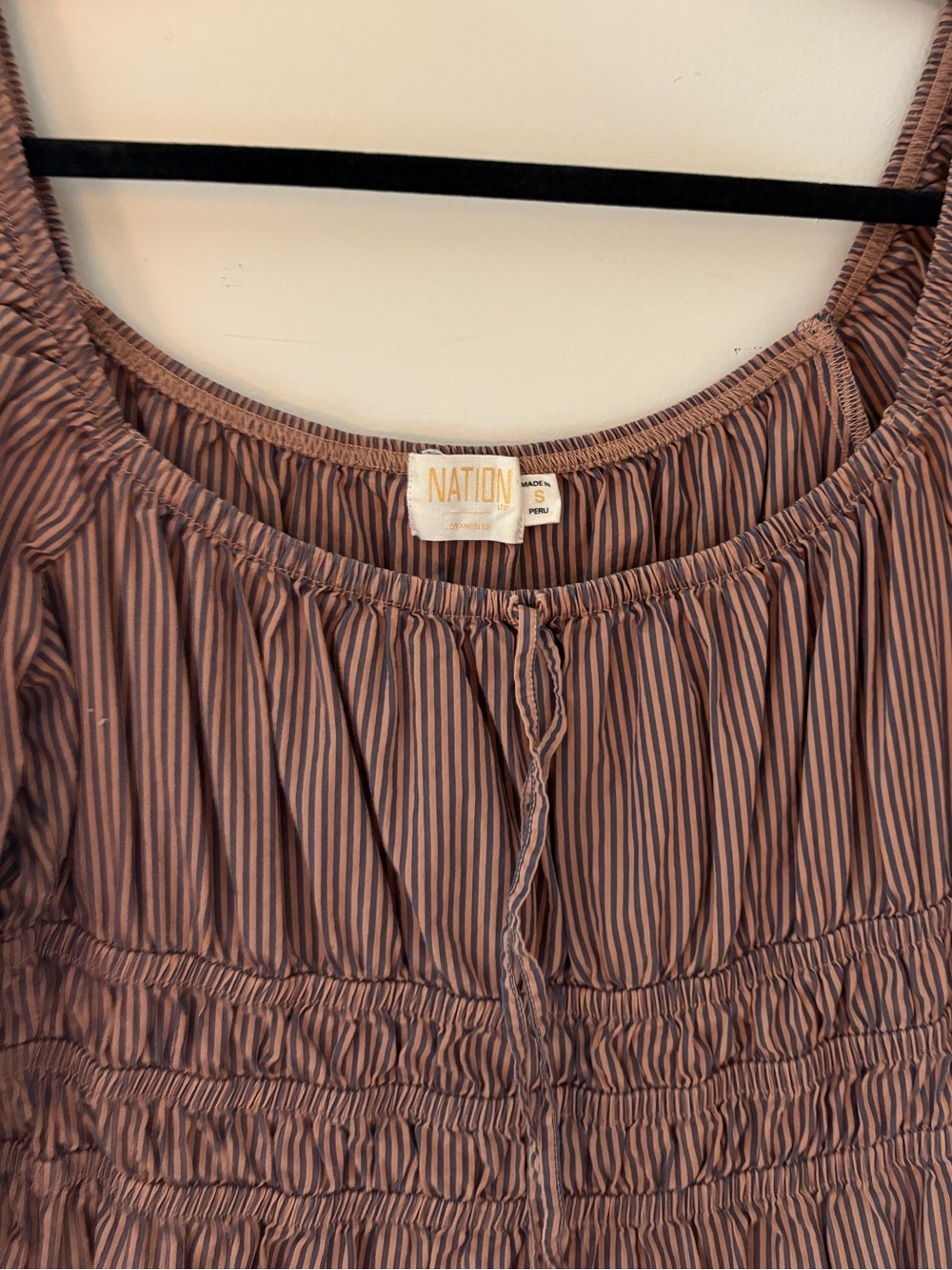 Super cute smocked, peach & grey mini dress! - Picture 3 of 3